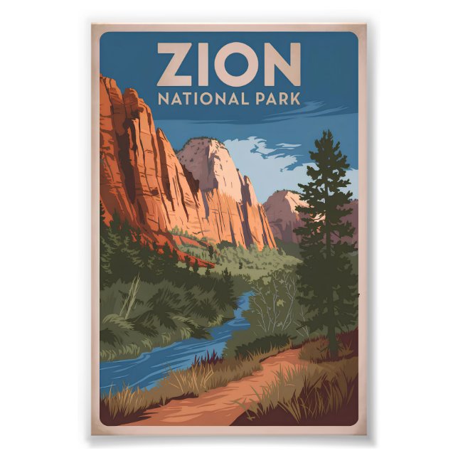Zion National Park vintage Photo Print (Front)