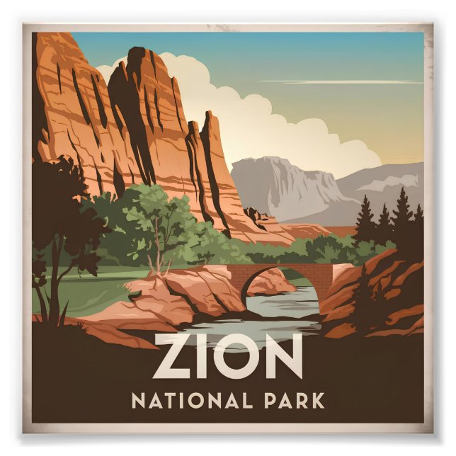 Zion National Park vintage Photo Print (Front)