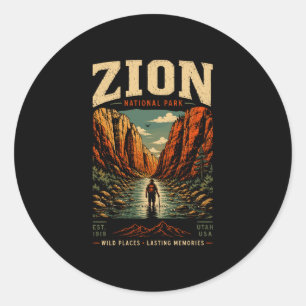 Zion national park vintage retro canyon outdoor classic round sticker