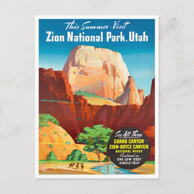 Zion National Park vintage travel postcard (Front)