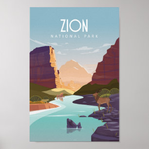 Zion national park vintage travel poster
