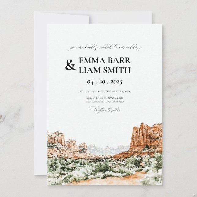 ZION National Park Vintage Wedding Invitation (Front)