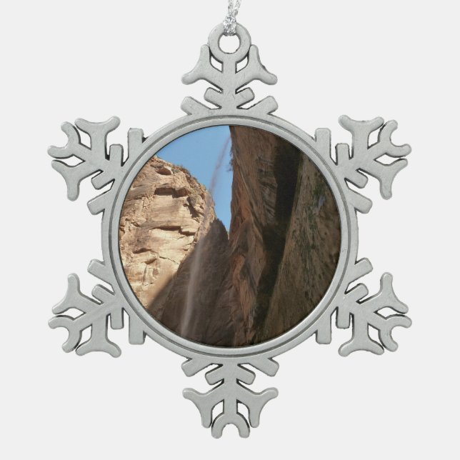 Zion's Weeping Rock at Zion National Park Snowflake Pewter Christmas Ornament (Front)