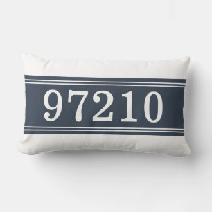 Zip Code Blue White New Home Housewarming Lumbar Cushion