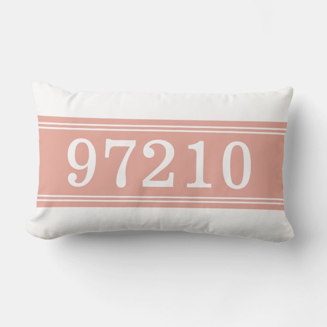 Zip Code Coral White New Home Housewarming Lumbar Cushion (Front)
