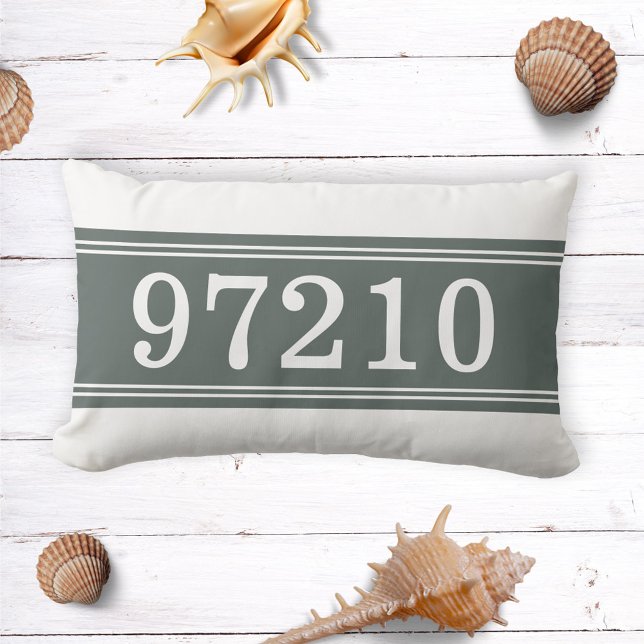 Zip Code Green White New Home Housewarming Lumbar Cushion (Creator Uploaded)