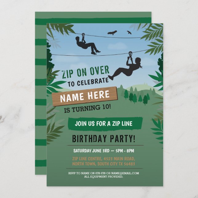 Zip Line Birthday Adventure Park Outdoor Invite (Front/Back)