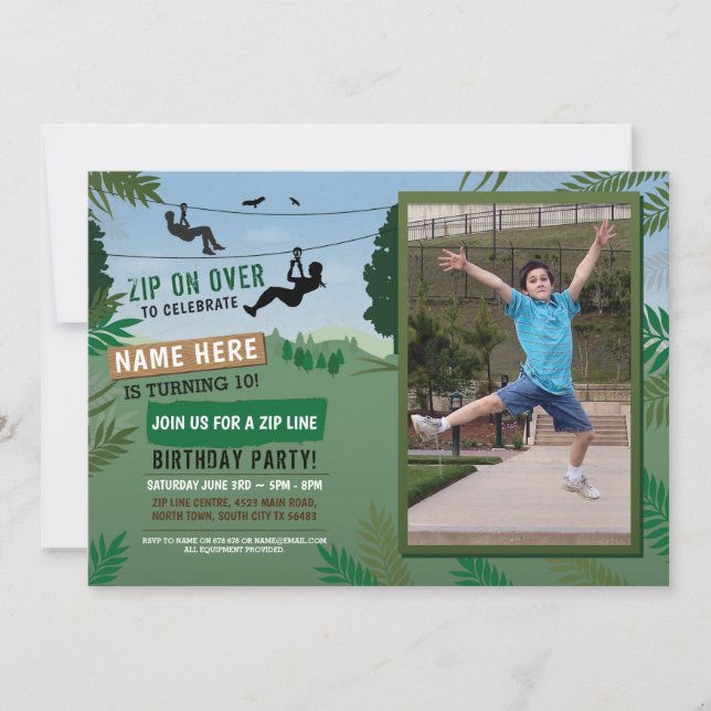 Zip Line Birthday Adventure Park Outdoor Photo Invitation (Front)