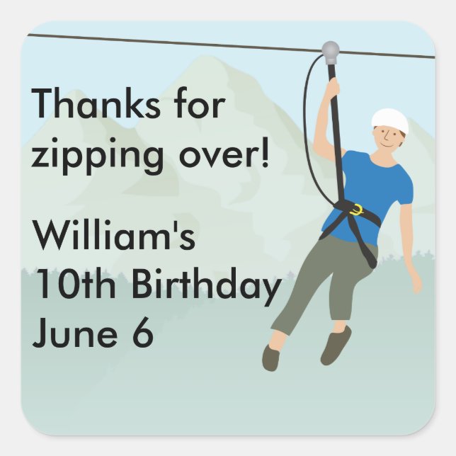 Zip Line Lining Birthday Favour Square Sticker (Front)