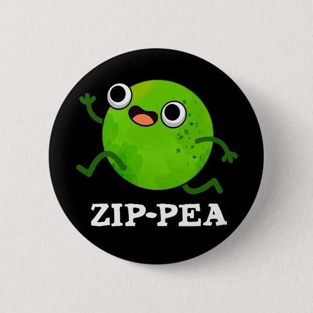 Zip-pea Funny Zippy Pea Pun Dark BG 6 Cm Round Badge (Front)