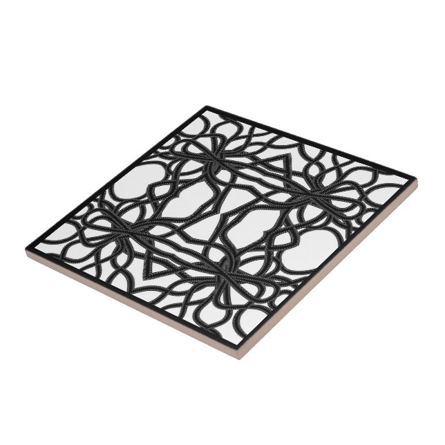 Zip Tied Black On White Curvy Symmetrical Pattern  Tile (Side)