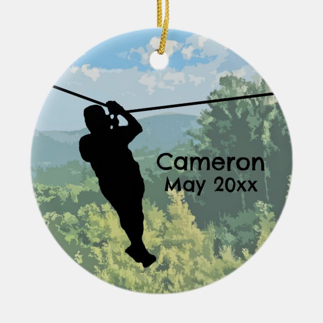 Zipline Adventure Ceramic Tree Decoration (Front)