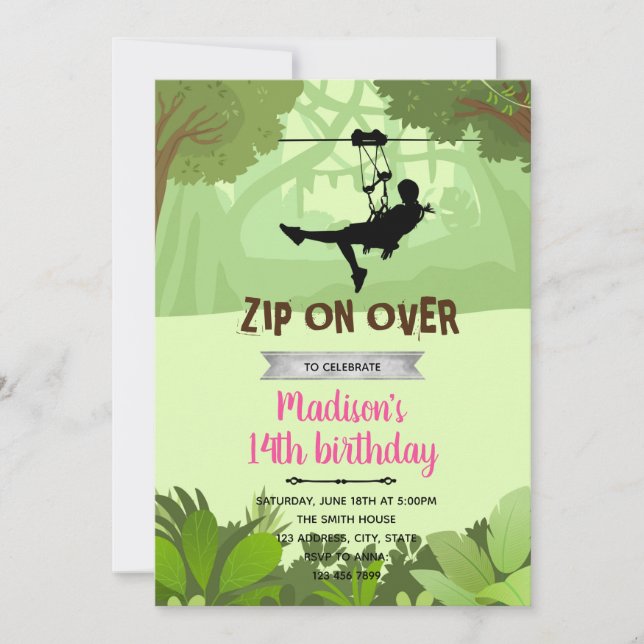 Zipline girl invitation (Front)