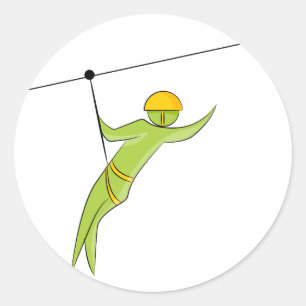 Zipline Rider Stick Figure Icon Classic Round Sticker