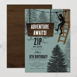 Zipline Rope Course Outdoor Park Adventure Bday Invitation