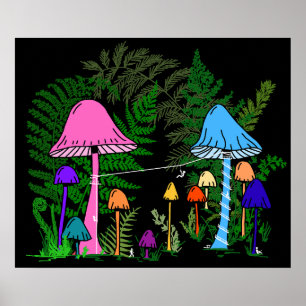 Ziplining Colourful Mushrooms Poster