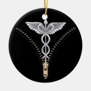 Zipper Caduceus Ceramic Tree Decoration