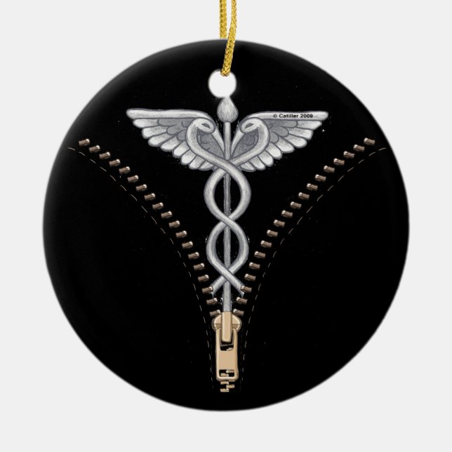 Zipper Caduceus Ceramic Tree Decoration (Front)