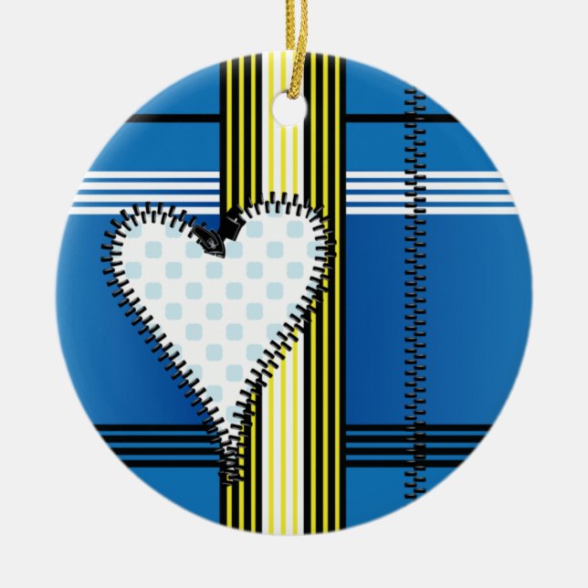 Zipper Outlined Heart  Ceramic Tree Decoration (Front)