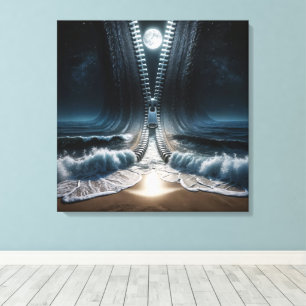 Zipper Unzipping Moonlit Ocean Canvas Print