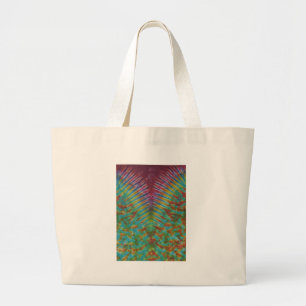Zipper V-Pattern Tie Dye Stripes Large Tote Bag