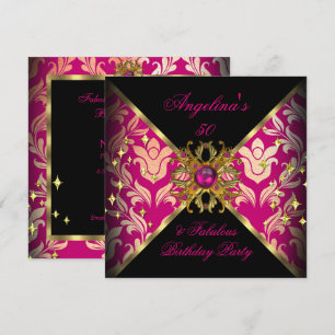 ZIZZAGO DESIGN Fabulous 50 Pink Gold Damask Party Invitation