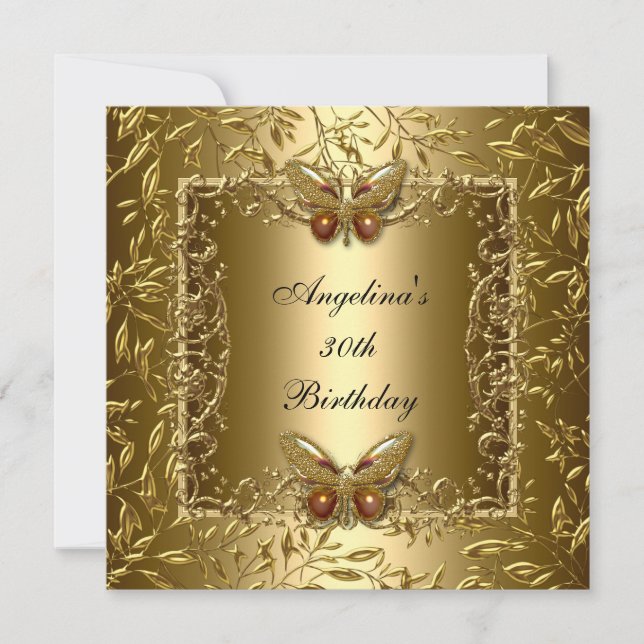 Zizzago Elegant 30th Birthday Butterfly Gold Invitation (Front)