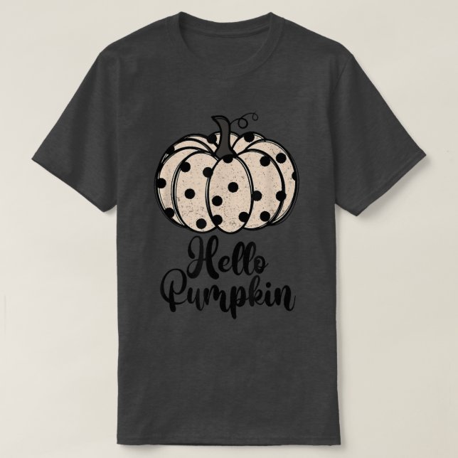 Zj4W Hello Pumpkin White Pumpkin Autumn Fall Thank T-Shirt (Design Front)