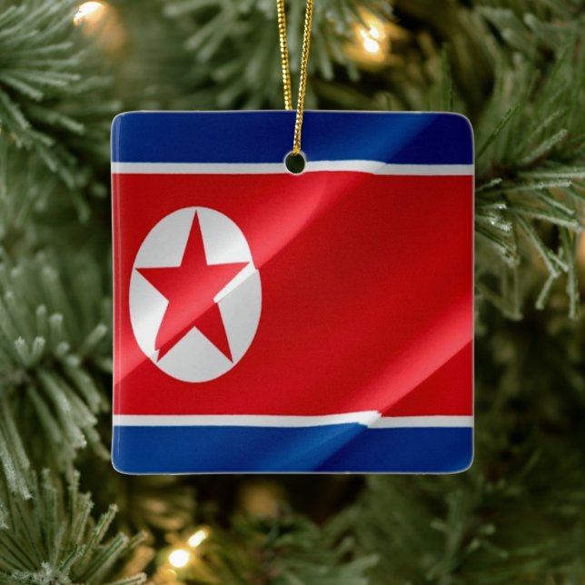 zKP002 North Korean waving FLAG North Korea, Ceramic Ornament (Tree)
