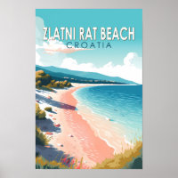 Zlatni Rat Beach Croatia Travel Art Vintage