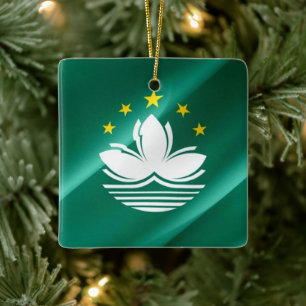 zMO002 waving Macaense FLAG Macau or Macao, Ceramic Ornament