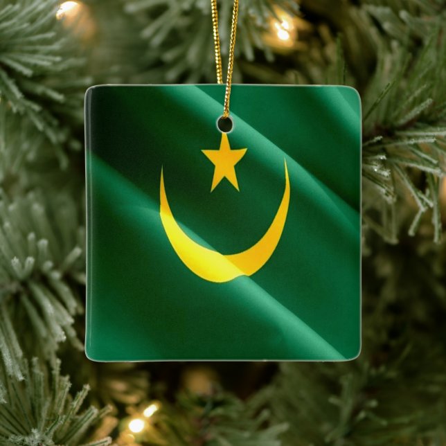 zMR002 MAURITANIA, Waving Flag, Africa, Ceramic Ornament (Tree)