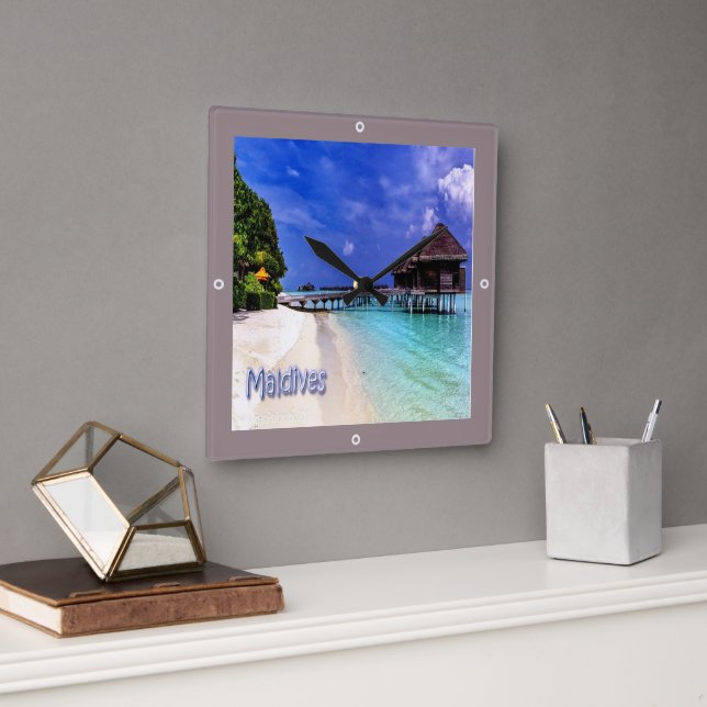 zMV004 islands MALDIVES beach, Asia, Square Wall Clock (Office)