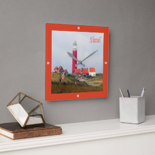 zNL023 TEXEL LIGHTHOUSE Frisian Islands, Square Wall Clock