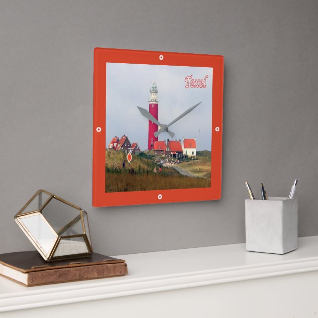 zNL023 TEXEL LIGHTHOUSE Frisian Islands, Square Wall Clock (Office)