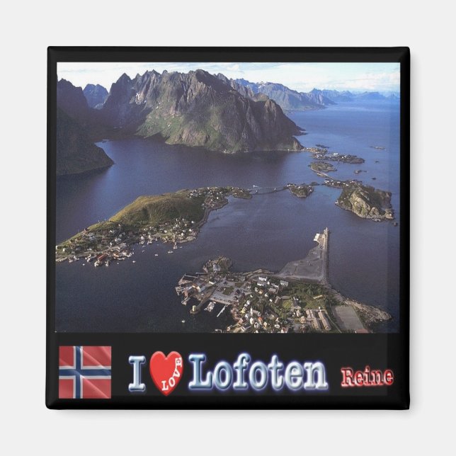 zNO132 REINE "I Love", Lofoten, Norway, Fridge Magnet (Front)