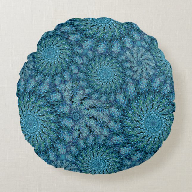 Zoa Coral in Peacock Colours Round Cushion (Front)