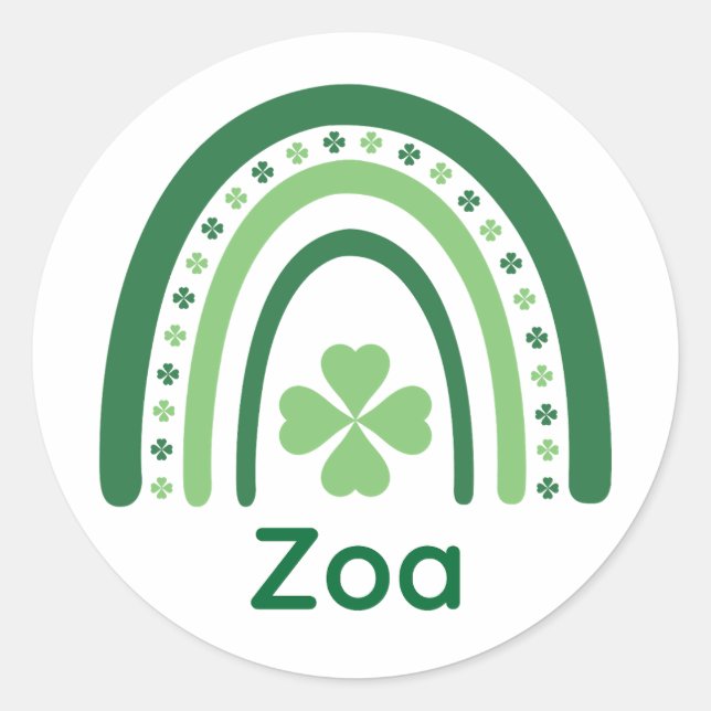 Zoa Name Clover Boho Rainbow Classic Round Sticker (Front)