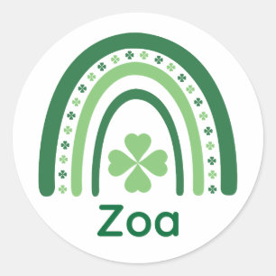 Zoa Name Clover Boho Rainbow Classic Round Sticker