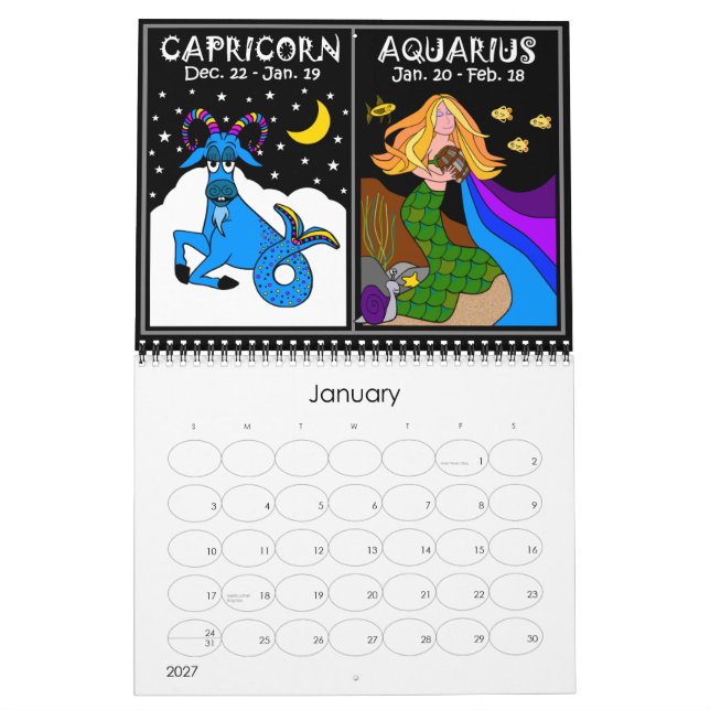 ZODIAC 12 MONTH CALENDAR (Jan 2027)