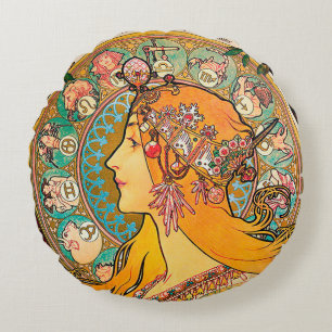 Zodiac, Alphonse Mucha Throw Pillow