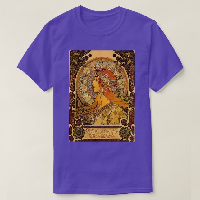 Zodiac Alphonse Mucha Vintage Art T-Shirt (Design Front)