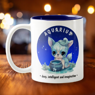 Zodiac Aquarius Cute Watercolor Dog custom name da Two-Tone Coffee Mug