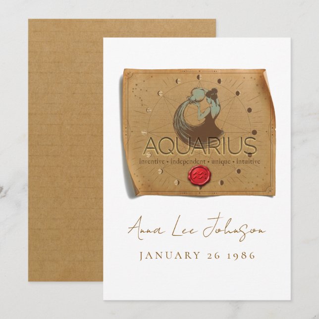 ZODIAC - Aquarius - Personalized Birthday Card (Front/Back)