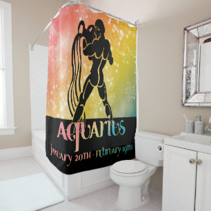 Zodiac : Aquarius Pink & Yellow Space Design Shower Curtain
