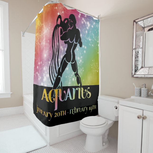 Zodiac : Aquarius Rainbow Space Design Shower Curtain (In Situ)