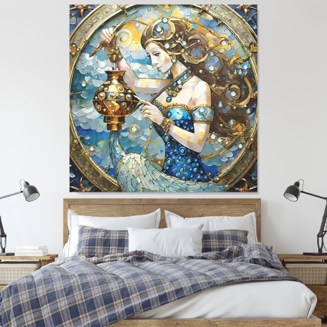 Zodiac - Aquarius The Water Bearer Canvas Print (Insitu(Bedroom))