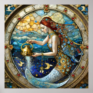 Zodiac - Aquarius The Water Bearer Mermaid Poster