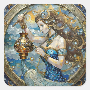 Zodiac - Aquarius The Water Bearer Square Sticker