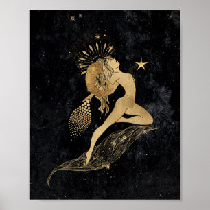 Zodiac Aries   Cosmic Gold and Black Astrology Poster